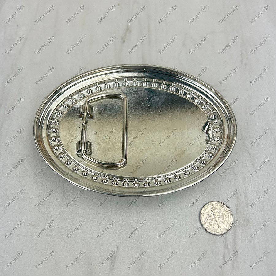 BKE-COW-CLEAR Silver metal with blue turquoise stone chips cow Belt buckle