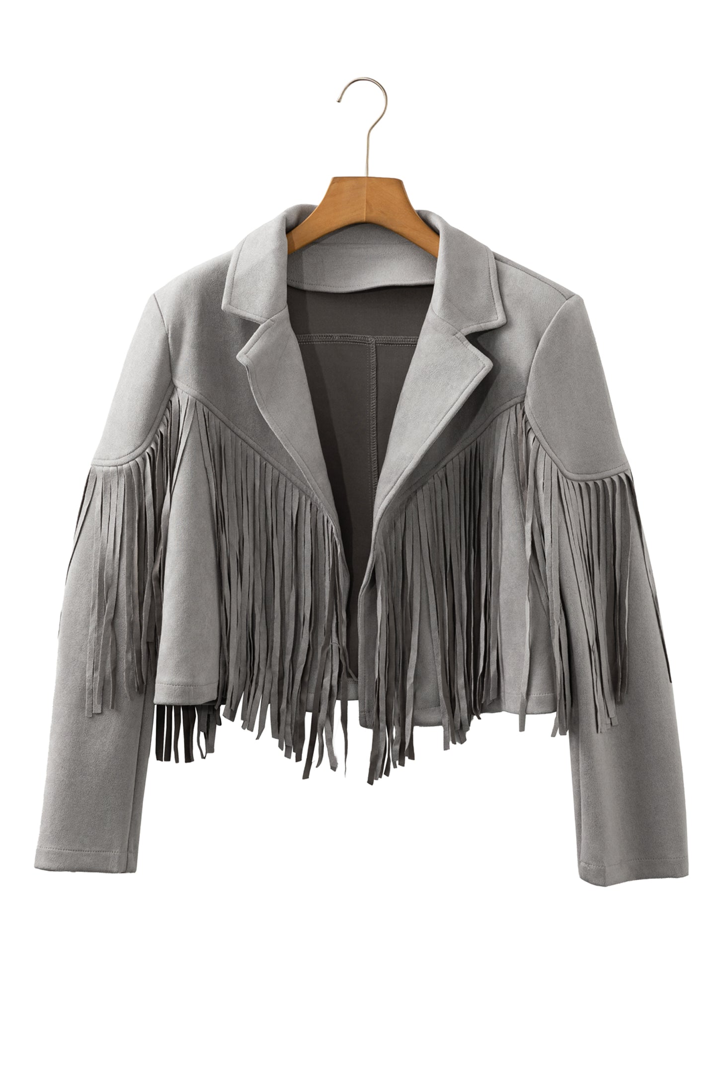 Green Cropped Fringe Faux Suede Jacket