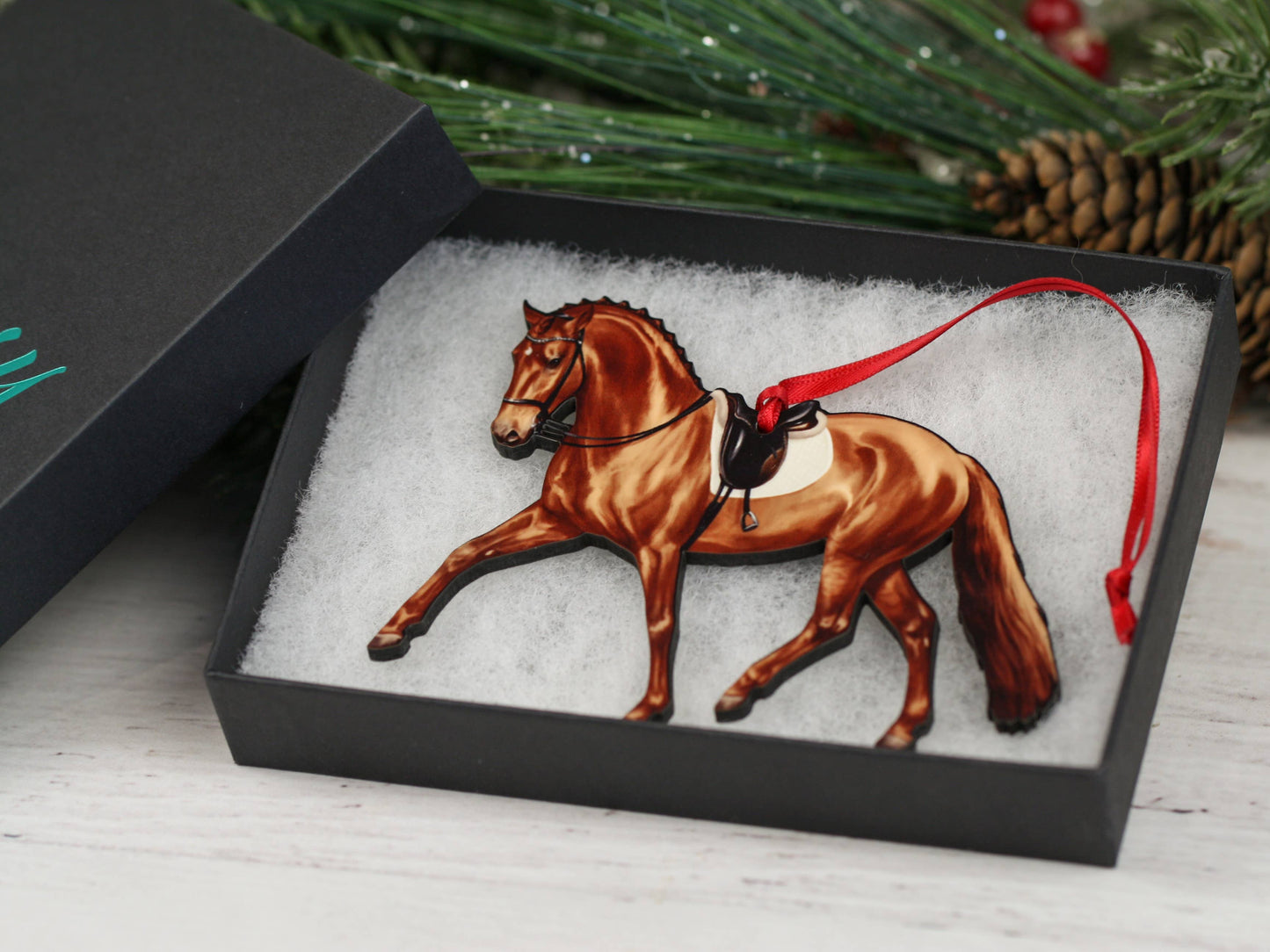 Dressage Horse Ornament - Chestnut Half Pass Dressage II