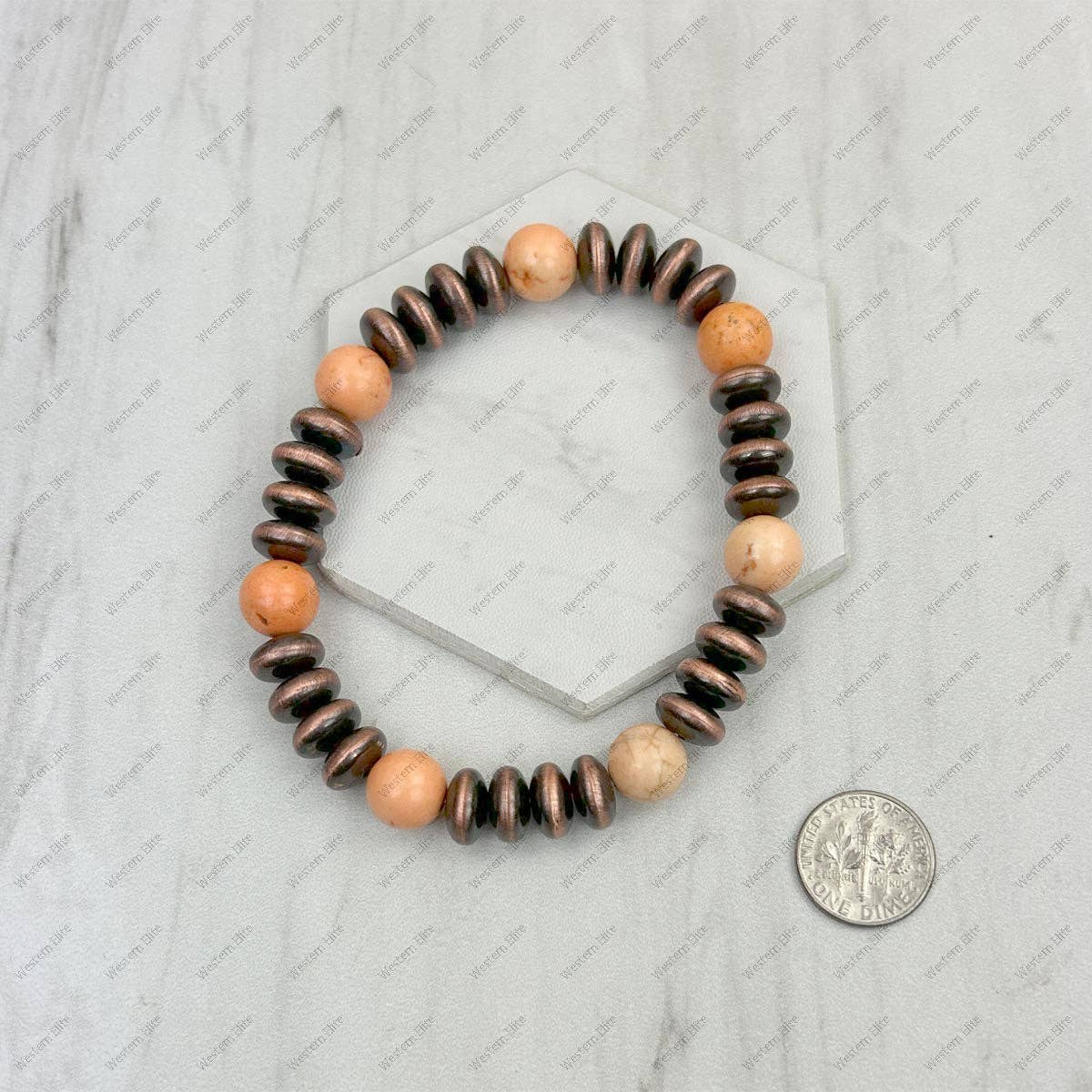BRZ240708-58 Blue turquoise stone and copper Navajo pearl beads bracelet