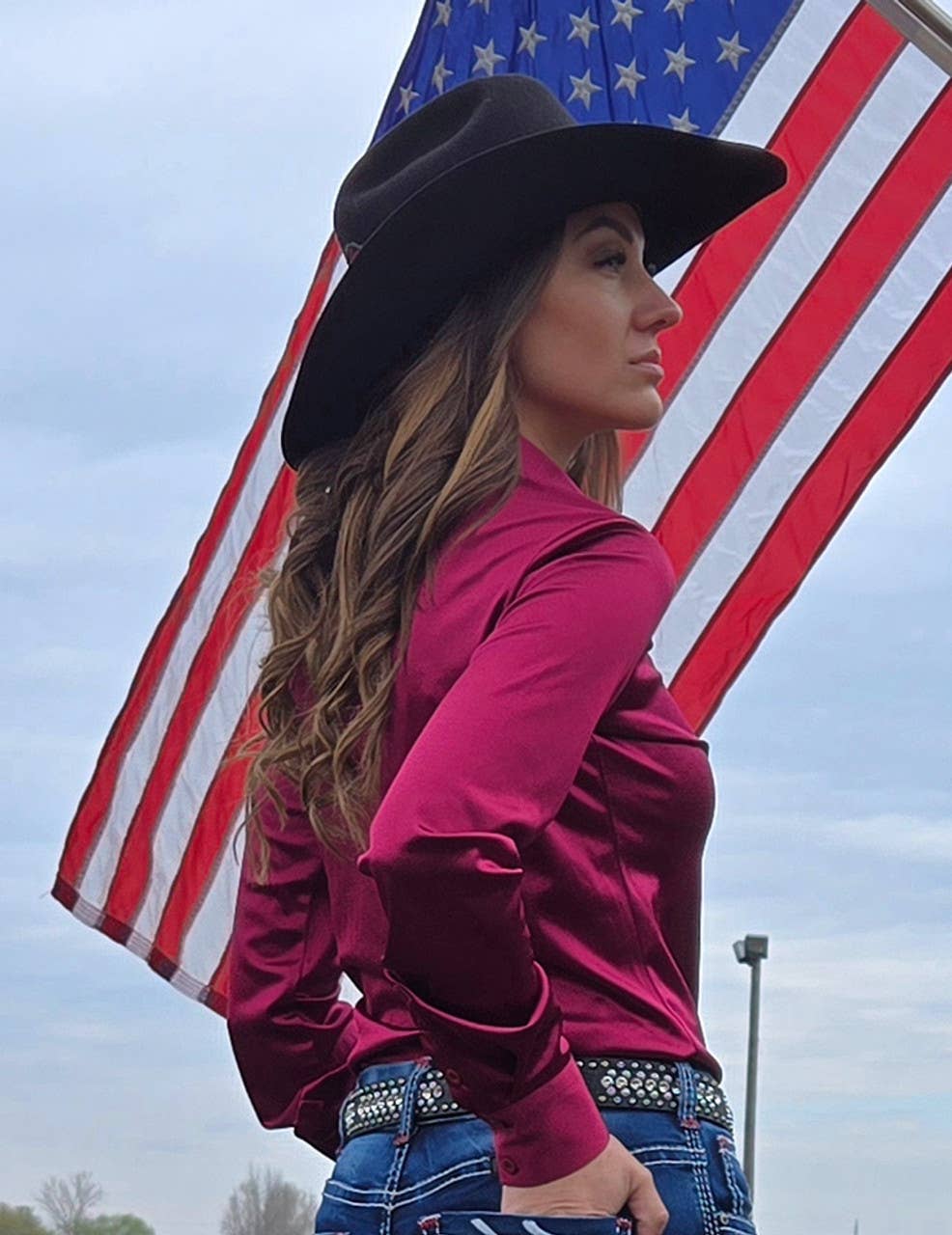Pullover Button Up (Ruby Red Satin Lightweight Stretch)