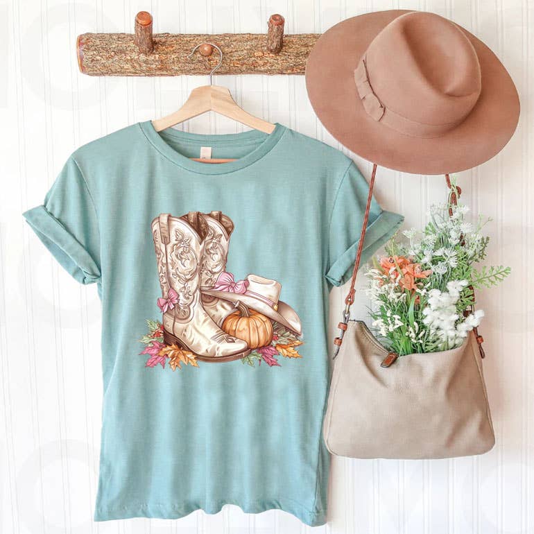 FALL COWGIRL BOOTS WESTERN GRAPHIC T SHIRT