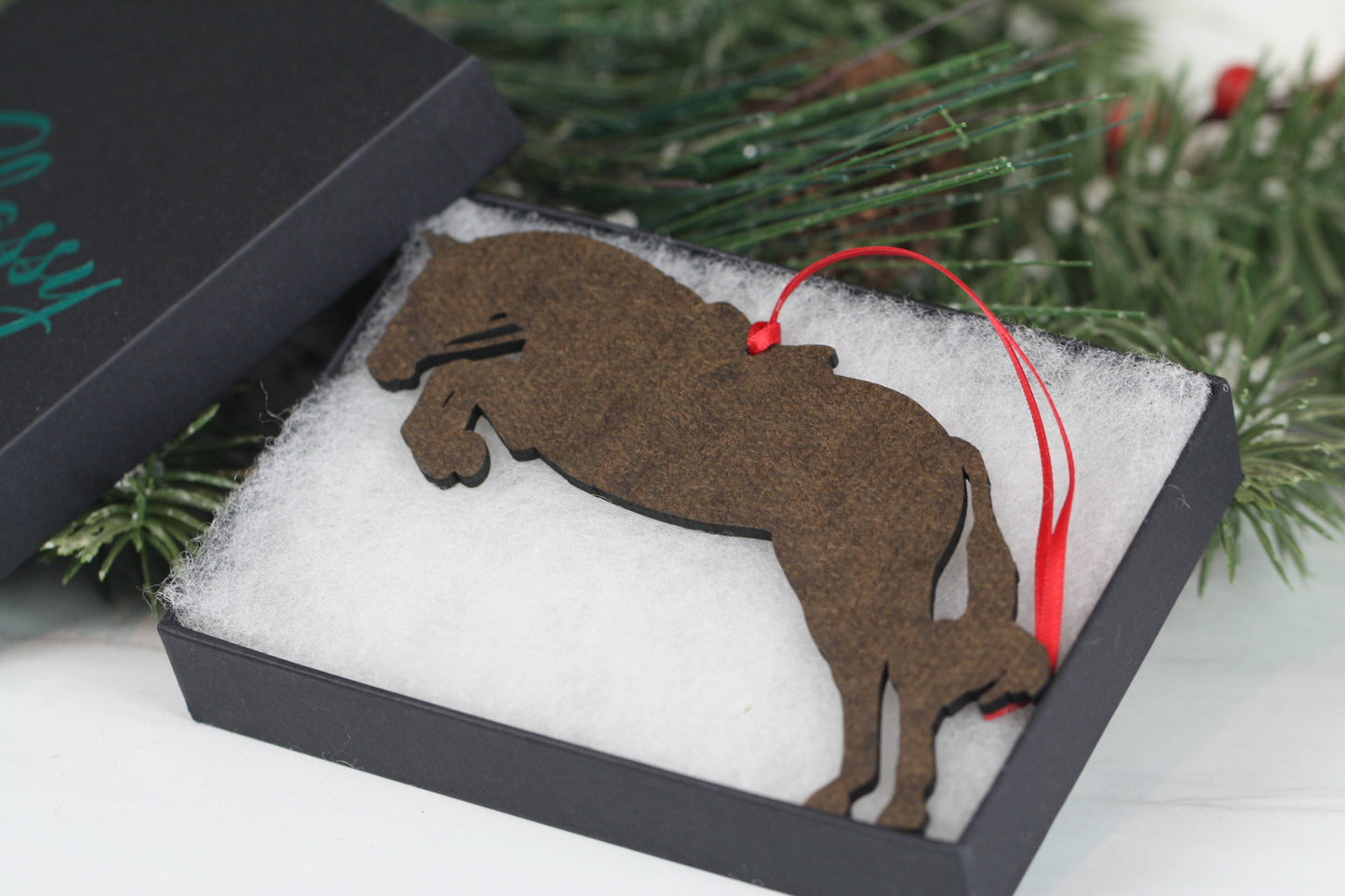 Equestrian Hunter Horse Ornament - Bay Hunter Jumper Takeoff