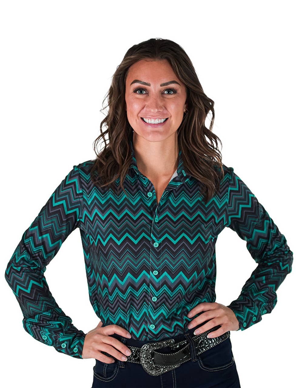Pullover Button Up Chevron Print Stretch Jersey