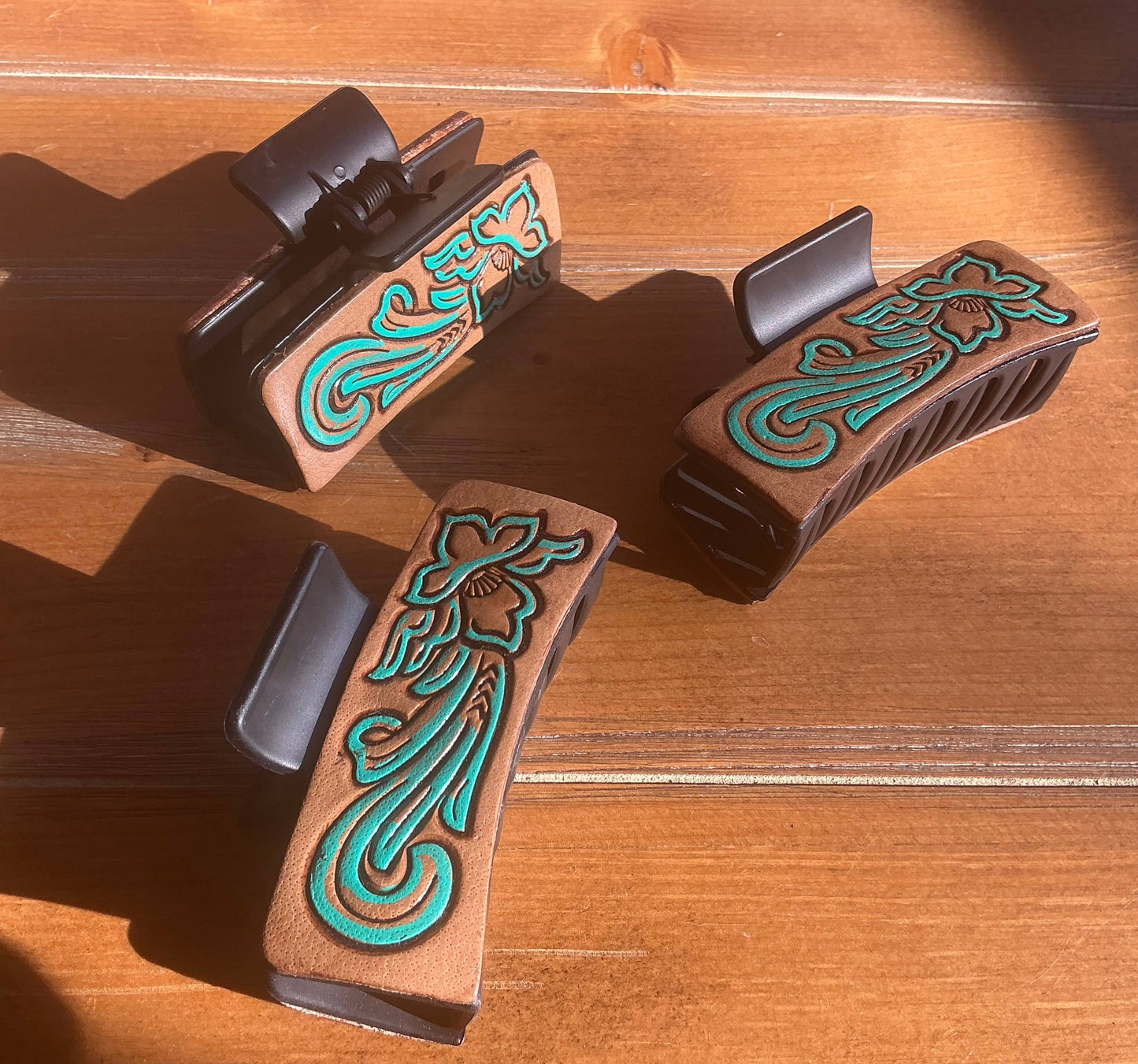 Leather Turquoise Western Claw Hair Clip