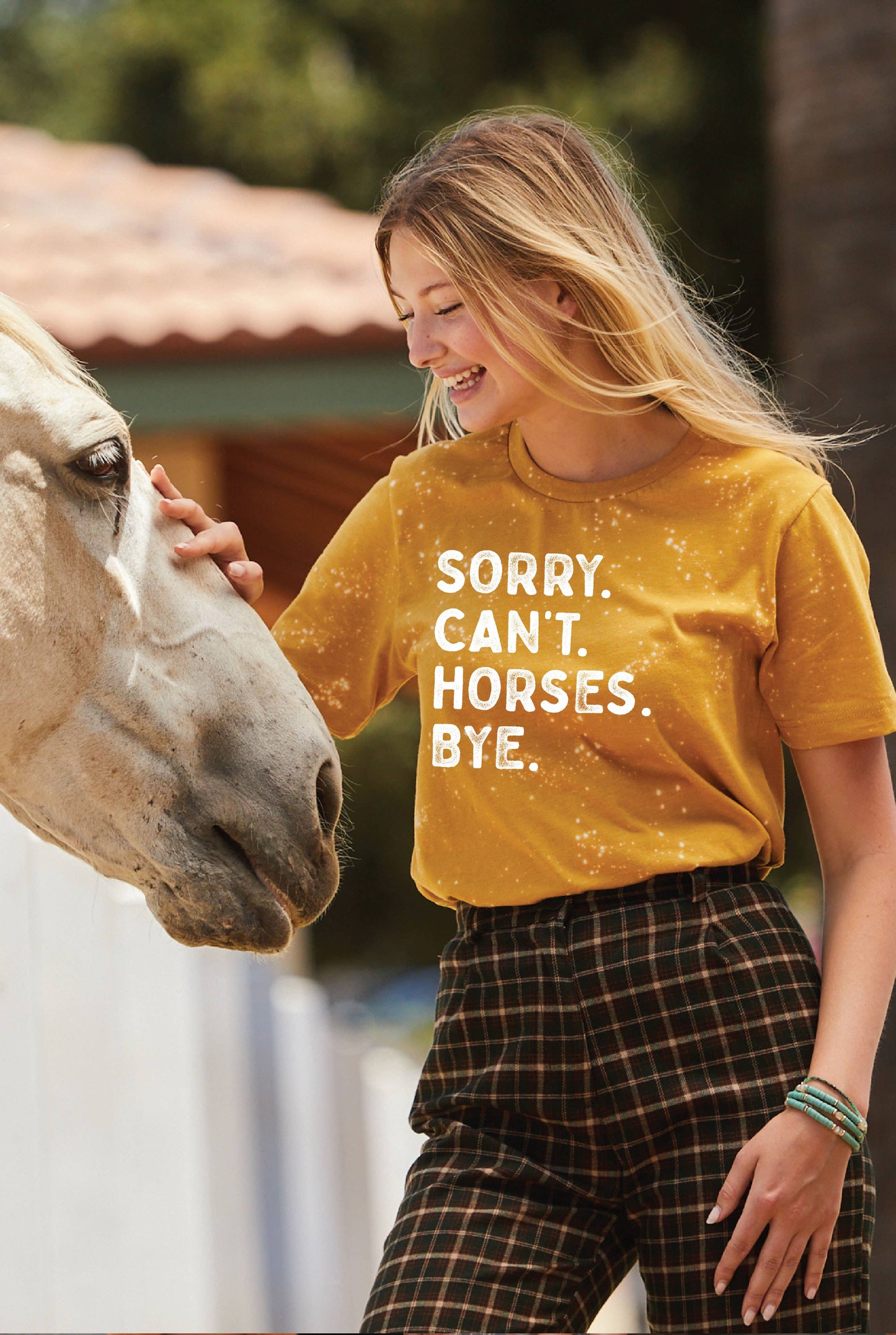 SORRY CANT HORSES BYE Hand Bleached Graphic T-Shirt