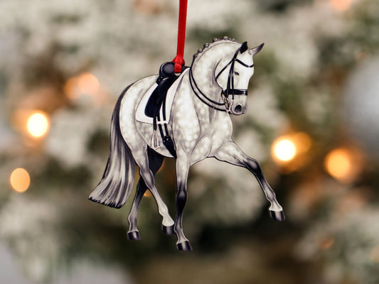Dressage Horse Christmas Ornament -  Gray Half Pass Dressage