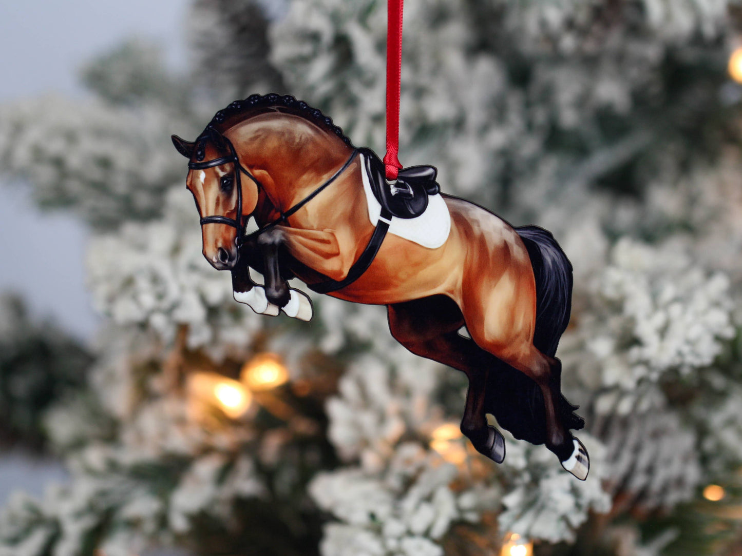 Jumping Horse Ornament -Bay Hunter Equestrian Christmas Gift