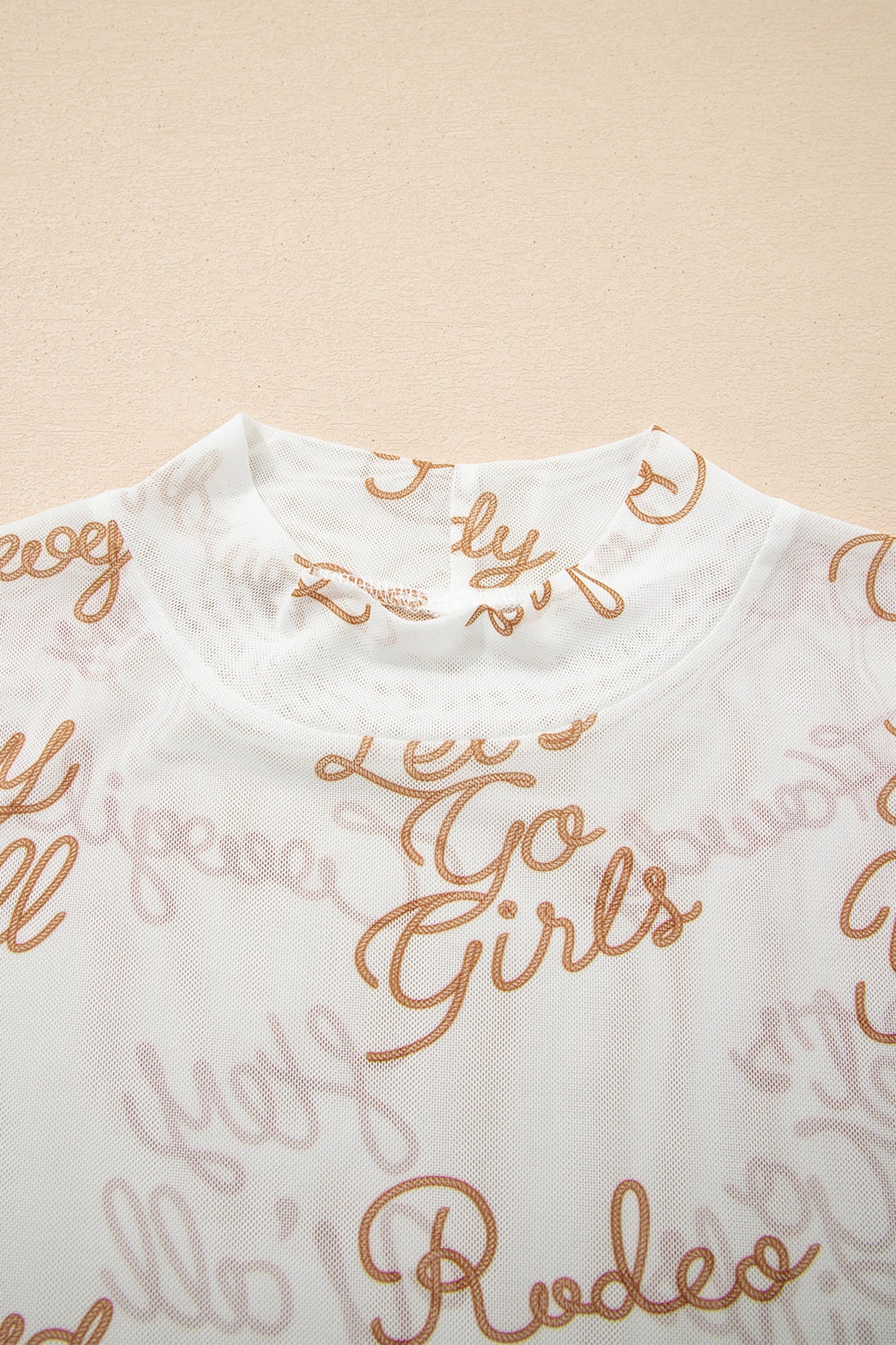 Western Mesh High Neck Long Sleeve Top