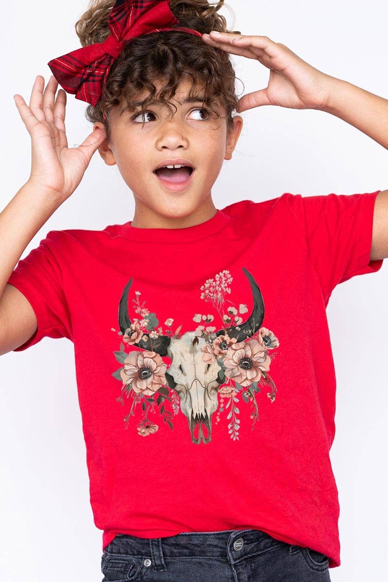 Western Skull Floral Kids Graphic Tee