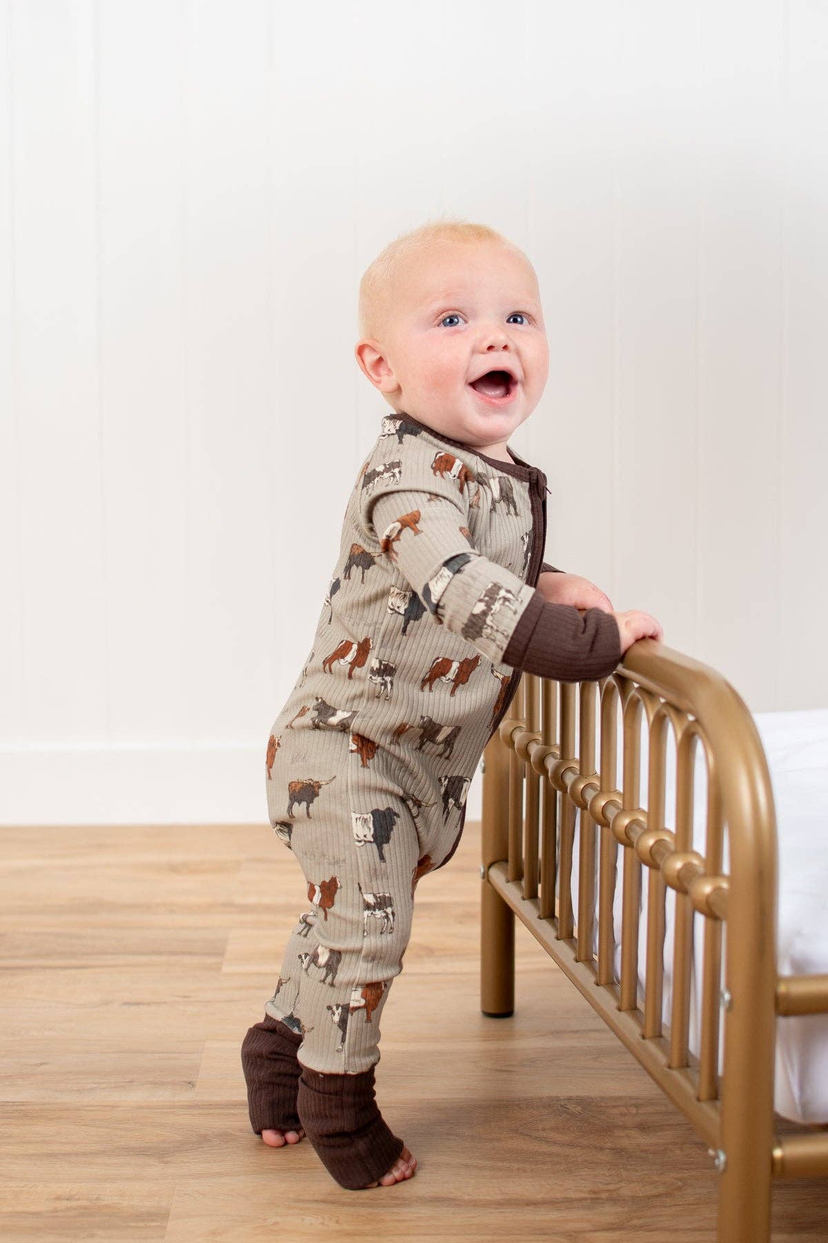 Vintage Cattle Ribbed Cotton Baby Zippy