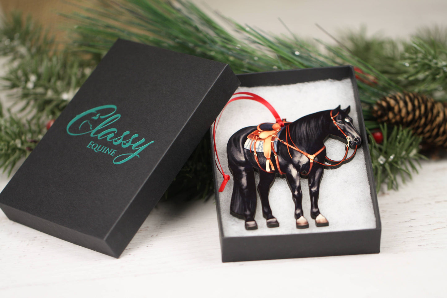 Black Western Ranch Horse Ornament - Quarter Horse Christmas