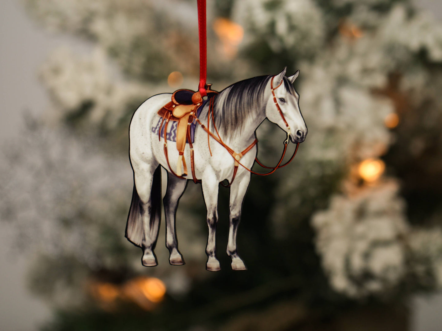 Gray Western Ranch Horse Ornament - Quarter Horse Decoration