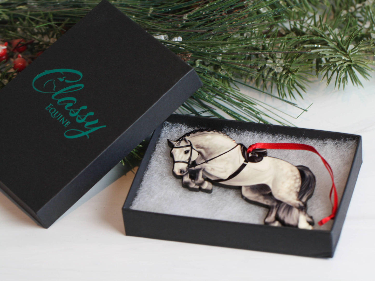 Jumping Horse Ornament - Gray Hunter Equestrian Décor