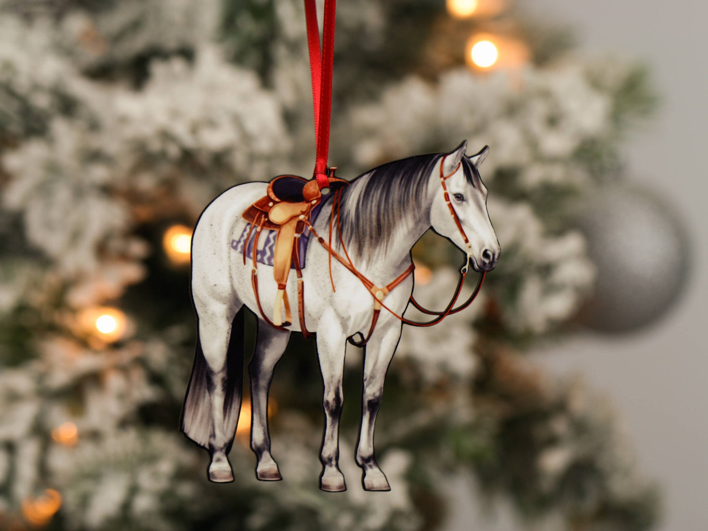 Gray Western Ranch Horse Ornament - Quarter Horse Decoration