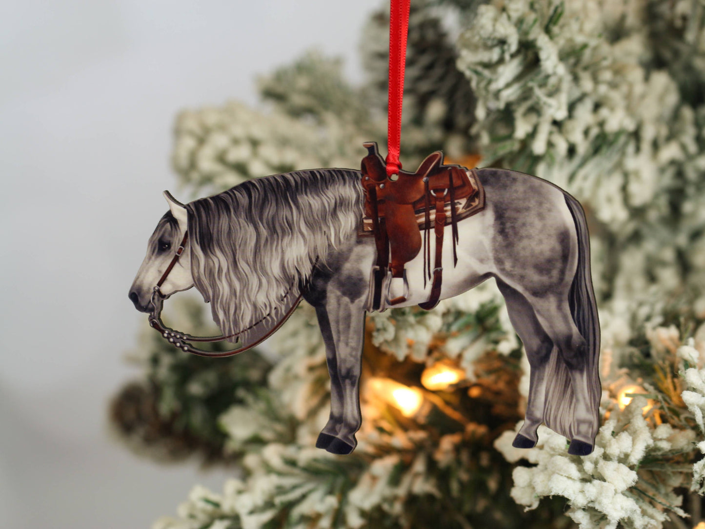 Gray Western Ranch Horse Ornament - Quarter Horse Christmas
