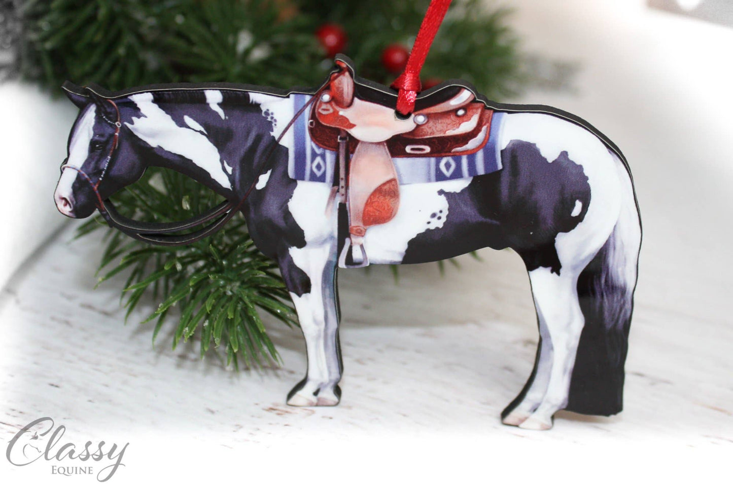 Black & White Tobiano Western Paint Horse Ornament