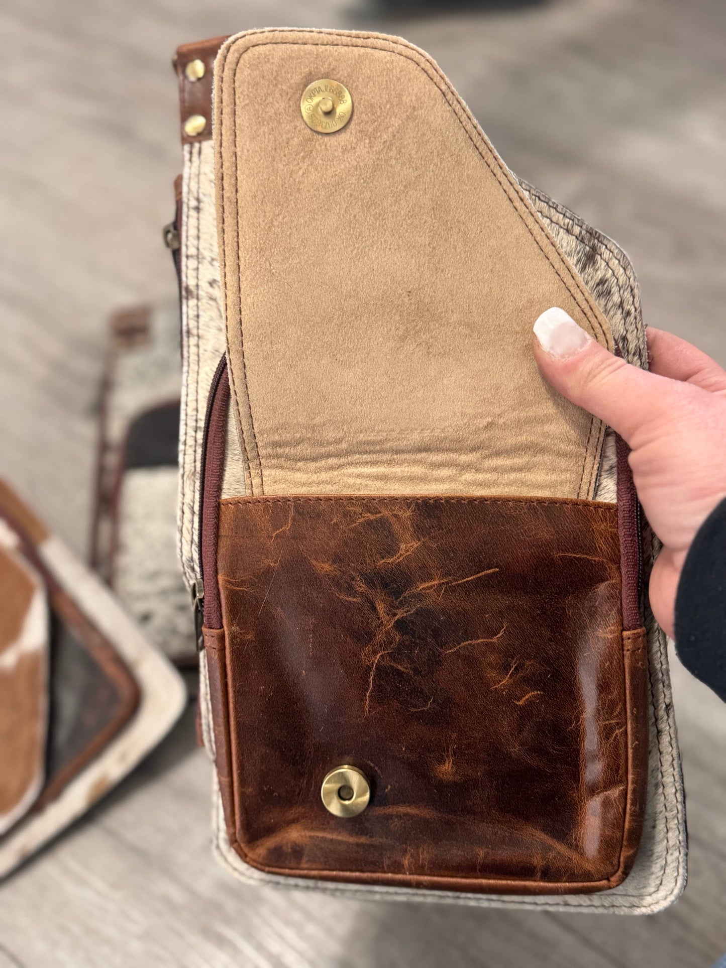 Prairie chic cowhide sling crossbody 