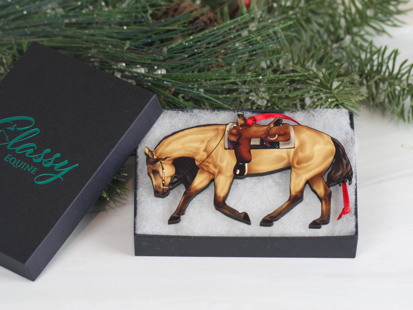 Buckskin Western Riding Quarter Horse Christmas Ornaments
