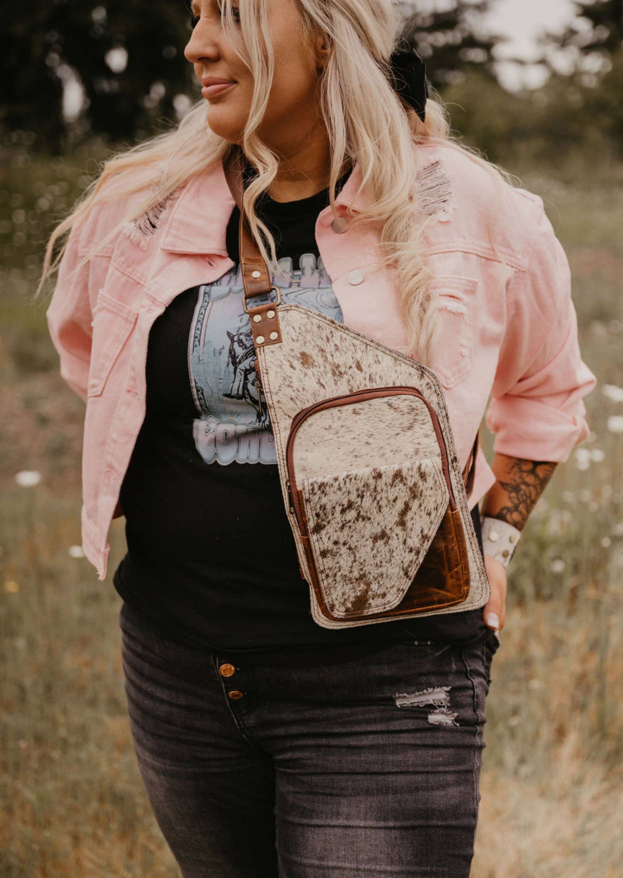 Prairie chic cowhide sling crossbody 