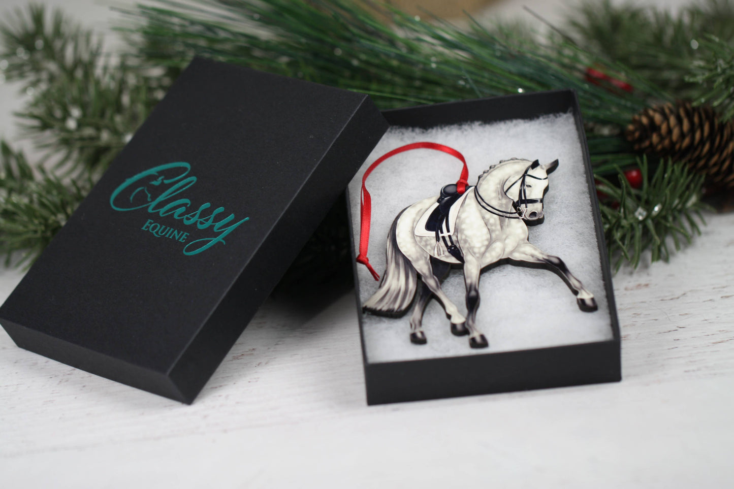 Dressage Horse Christmas Ornament -  Gray Half Pass Dressage
