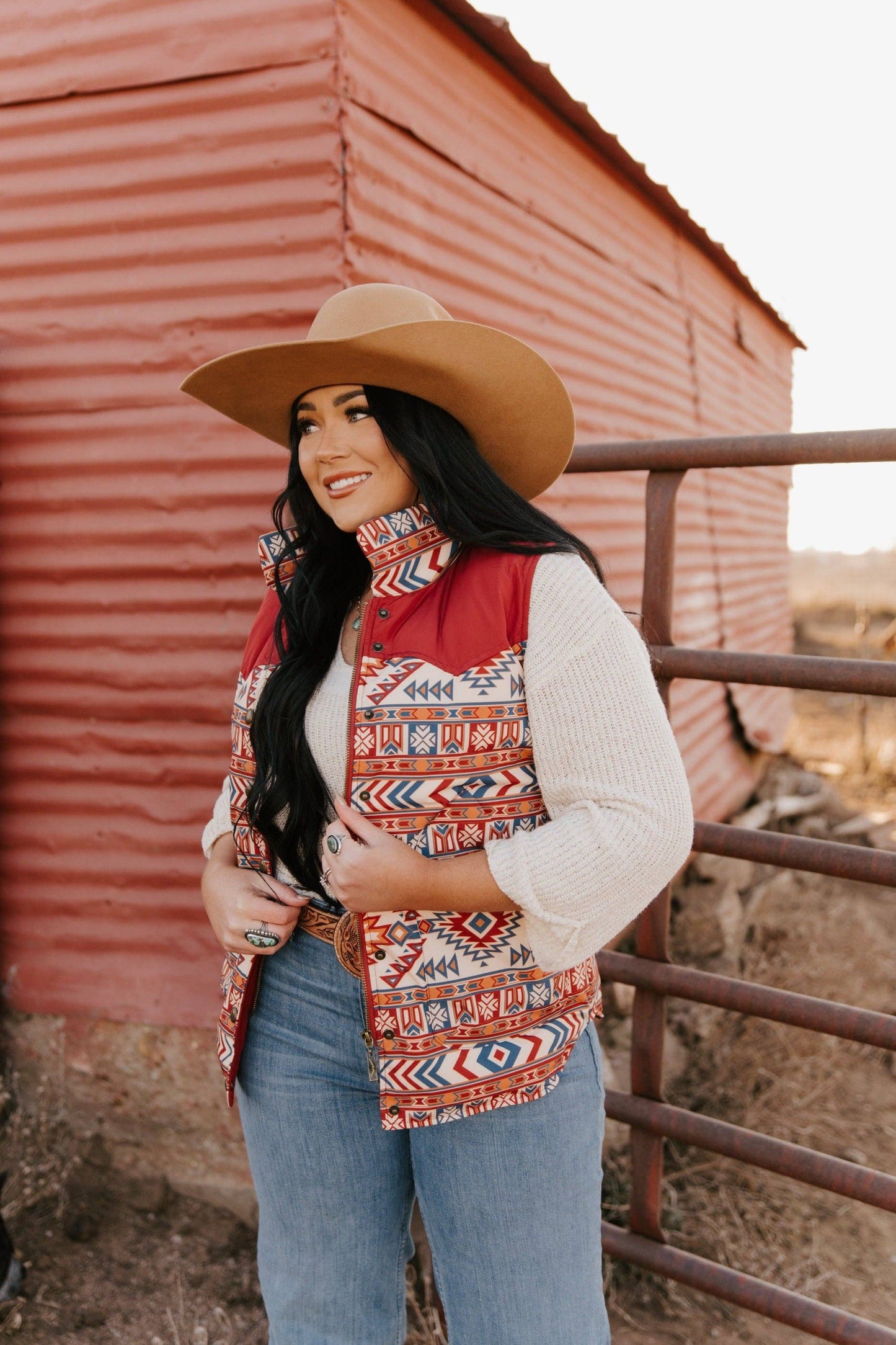 Ladies Poly Fill Vest in Two Tone Aztec Color Combinations - With Western Yokes.L-25603