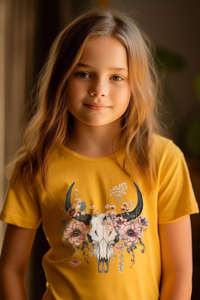 Western Skull Floral Kids Graphic Tee