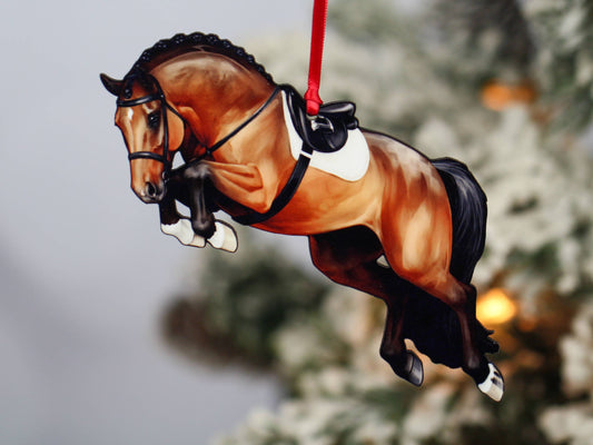 Jumping Horse Ornament -Bay Hunter Equestrian Christmas Gift