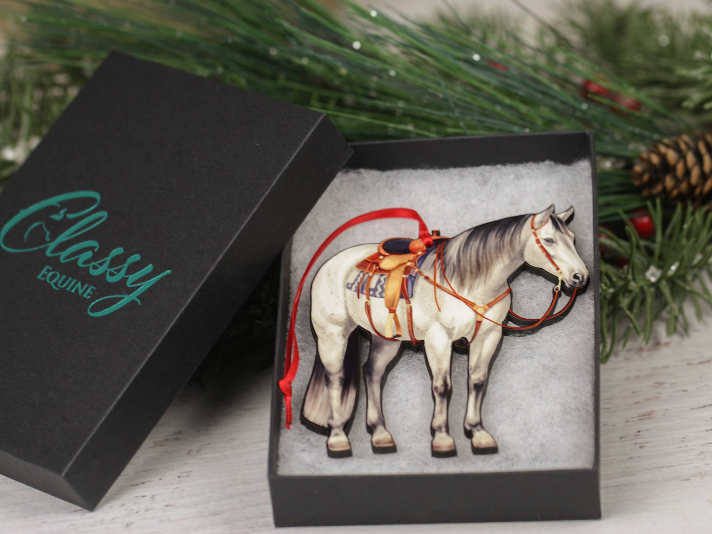 Gray Western Ranch Horse Ornament - Quarter Horse Decoration