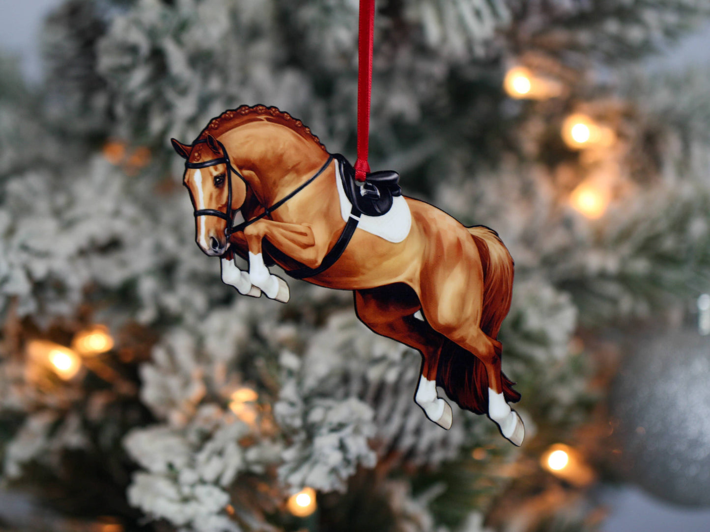 Jumping Horse Ornament - Chestnut Hunter Equestrian Décor