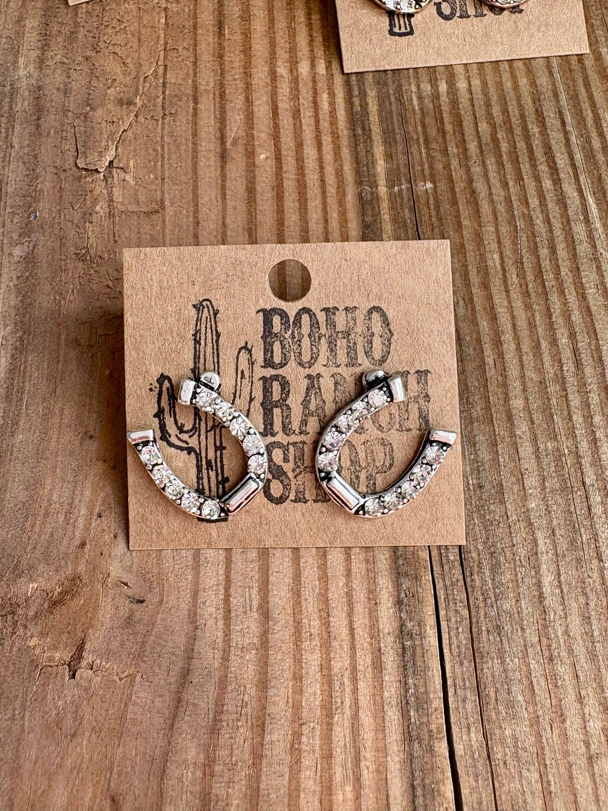 Western Horseshoe Stud Rhinestone Earrings