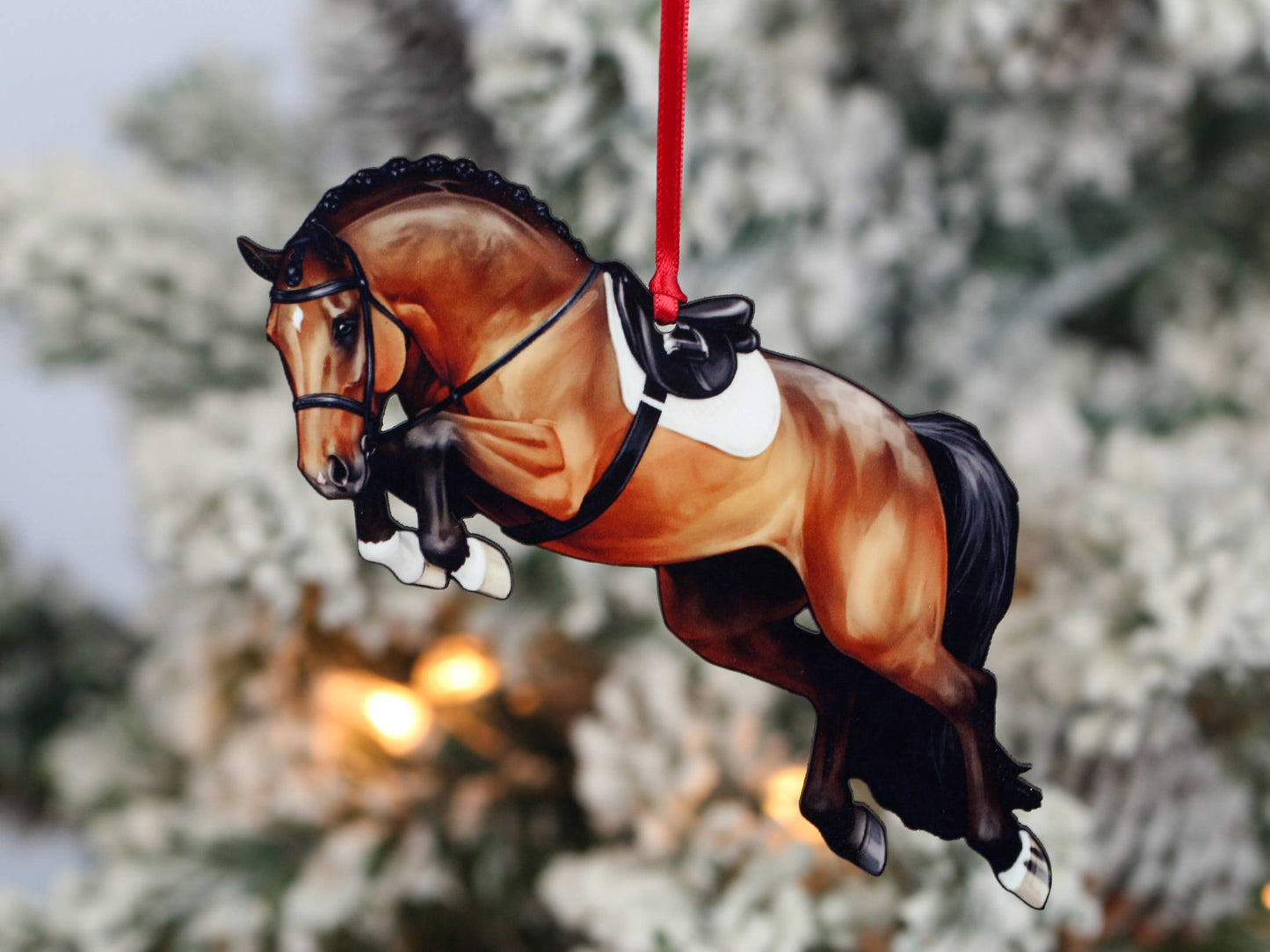 Jumping Horse Ornament -Bay Hunter Equestrian Christmas Gift
