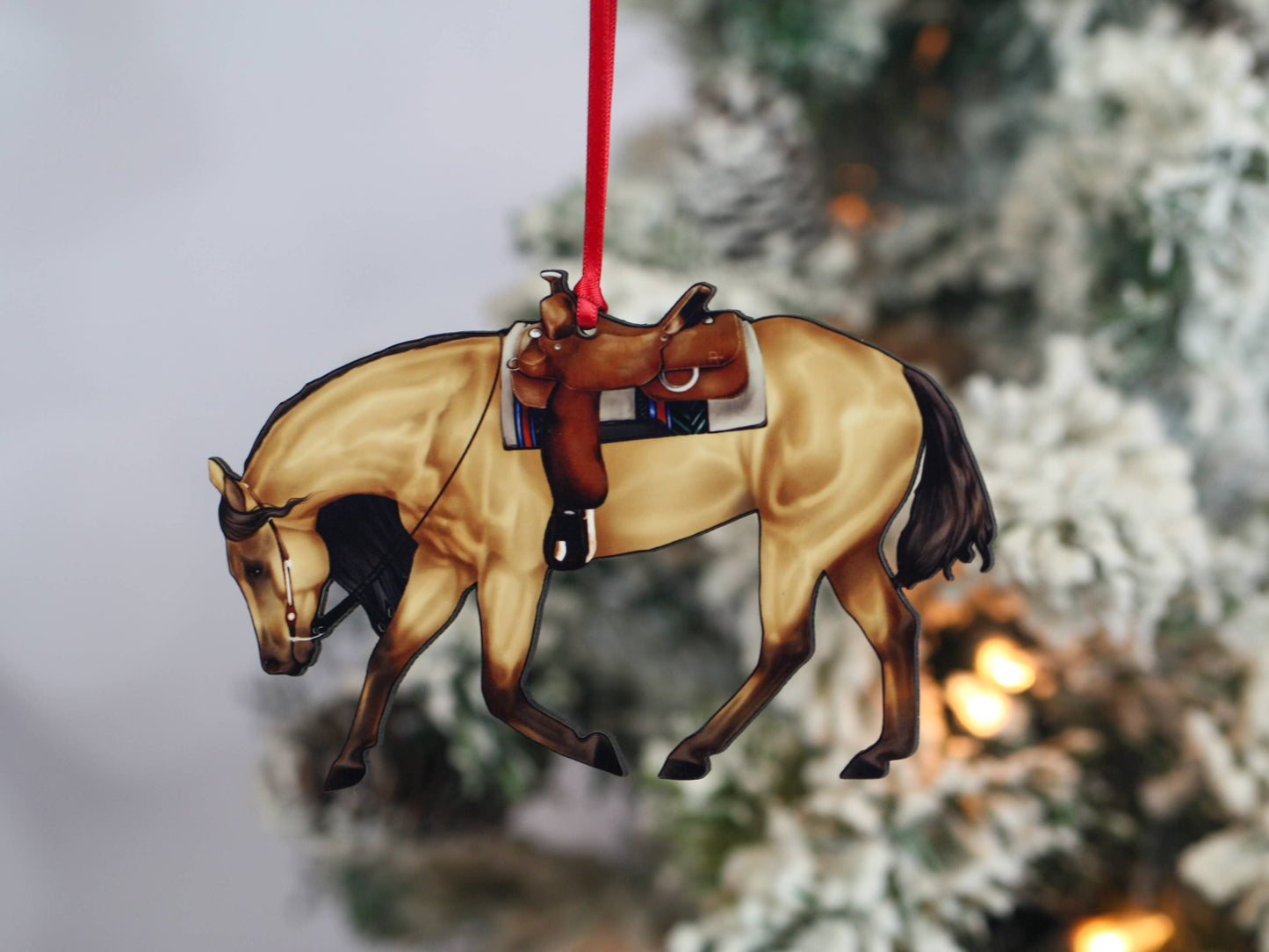 Buckskin Western Riding Quarter Horse Christmas Ornaments