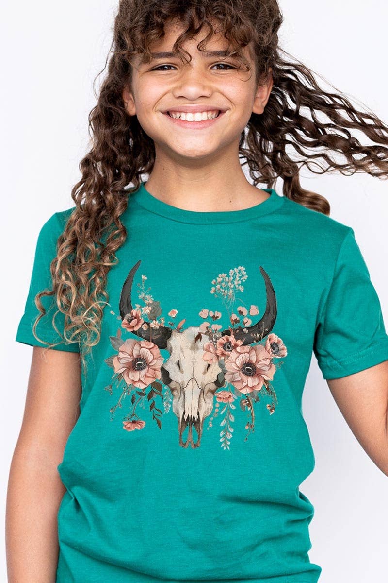 Western Skull Floral Kids Graphic Tee