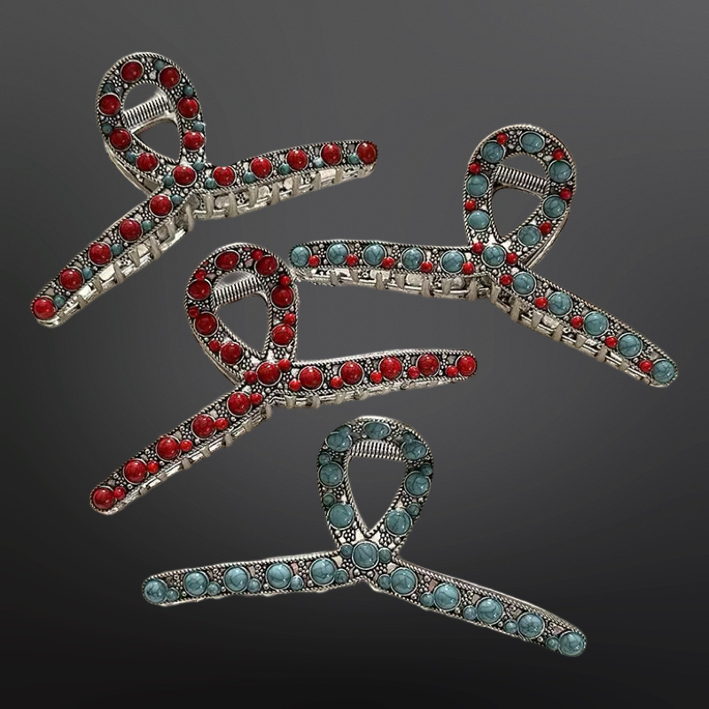 Western Turquoise Coral Claw Clip Beaded Hair Clip