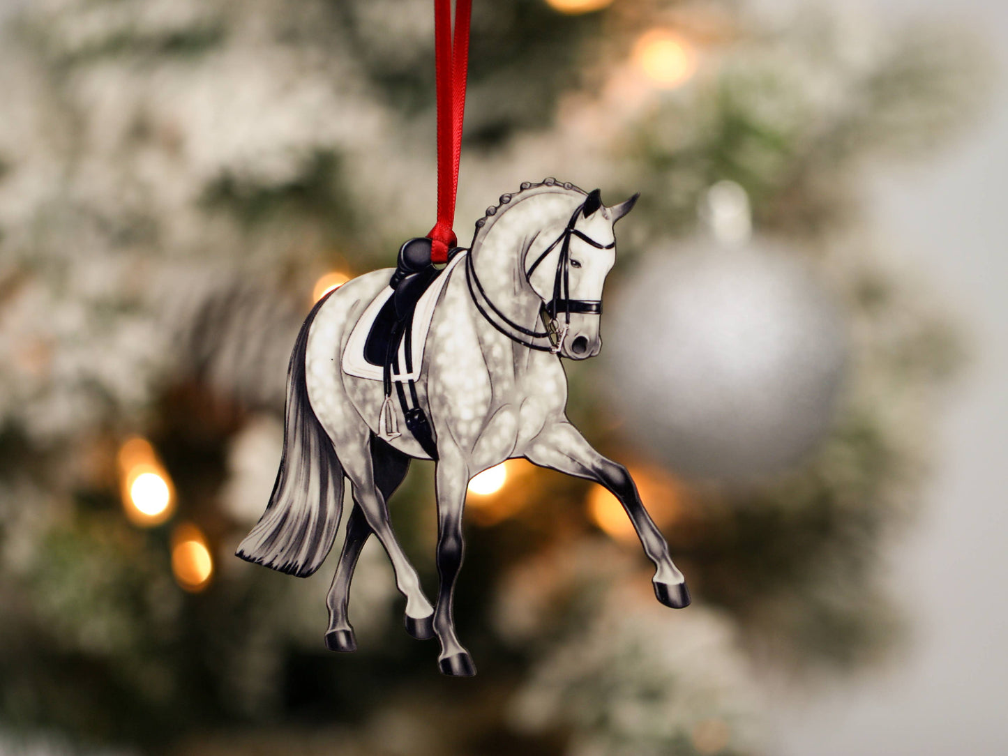 Dressage Horse Christmas Ornament -  Gray Half Pass Dressage