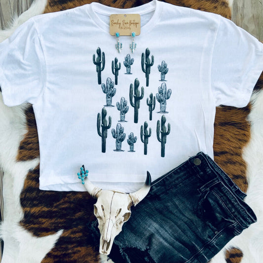 Cactus Boho Western Cropped Tee