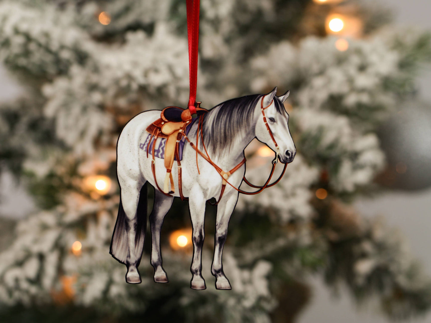 Gray Western Ranch Horse Ornament - Quarter Horse Decoration