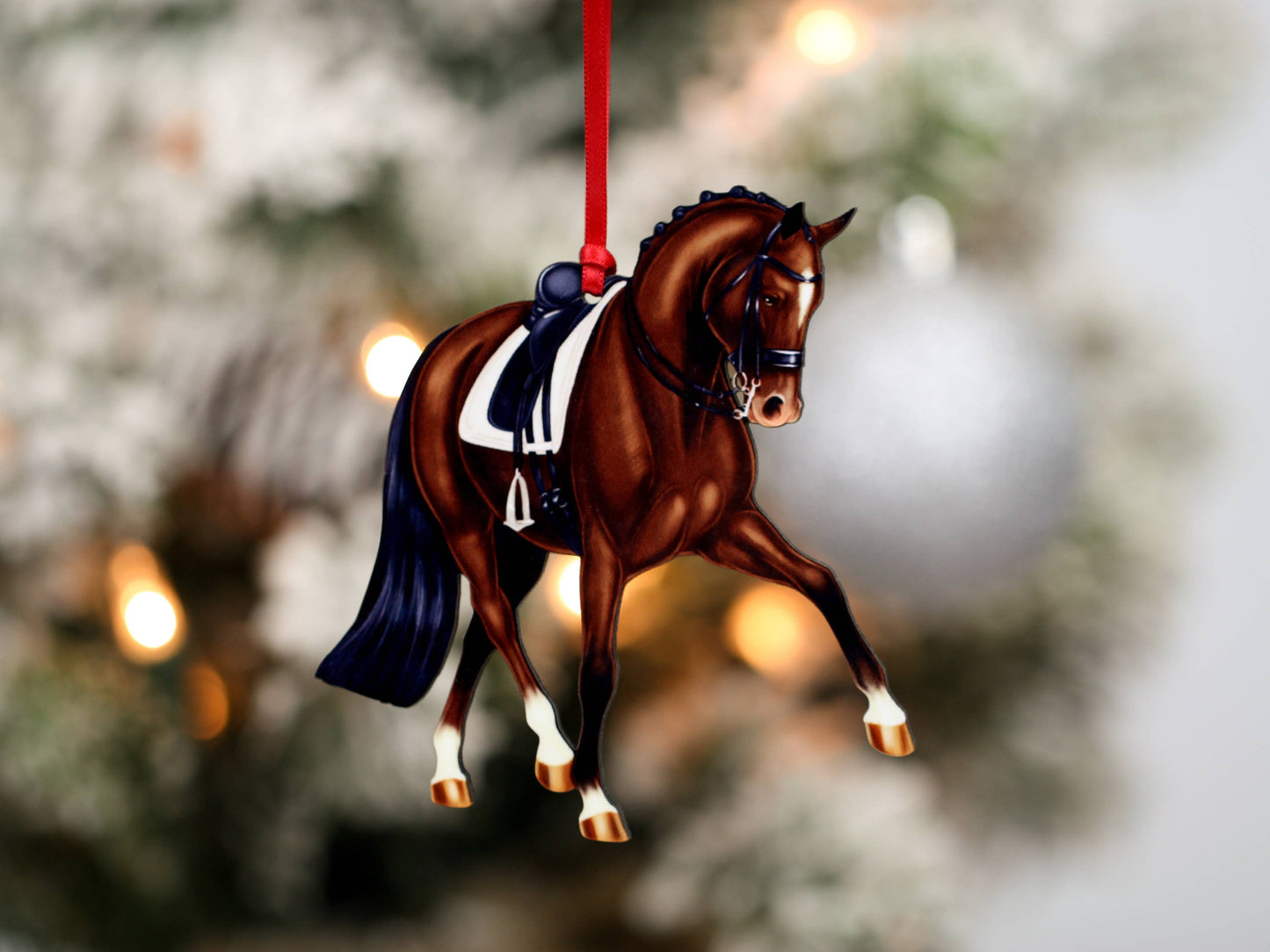 Dressage Horse Christmas Ornament -  Bay Half Pass Dressage