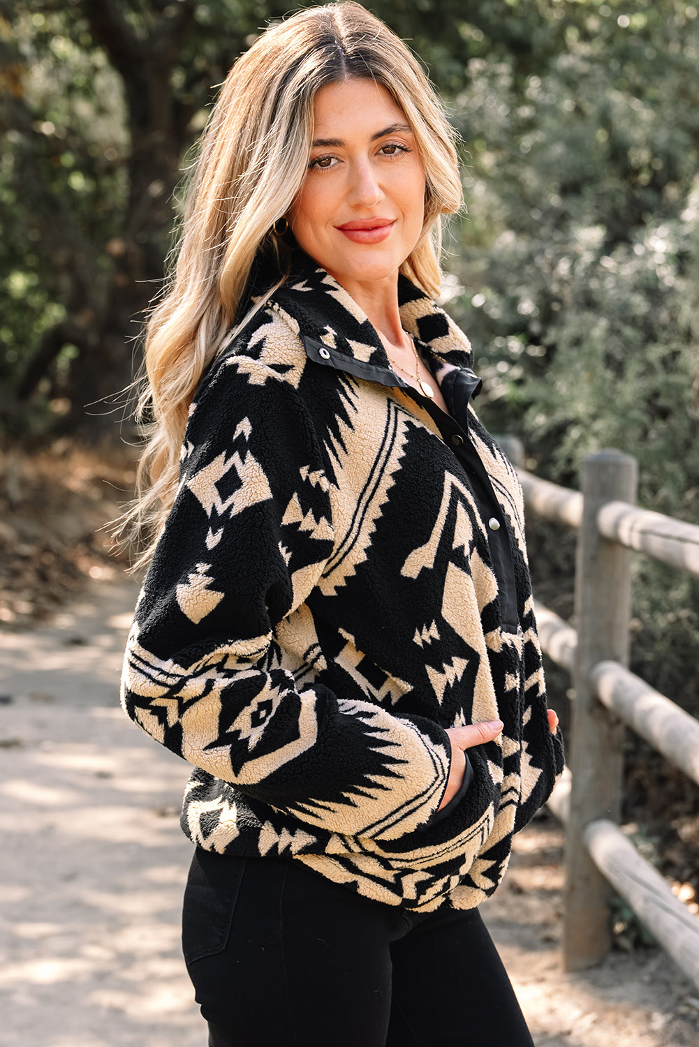 Beige Western Aztec Half Zip Plush Sweatshirt