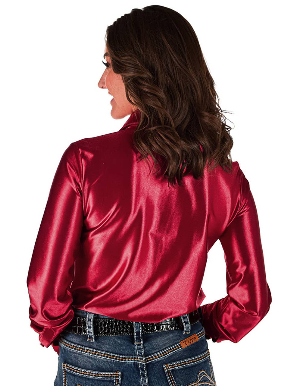Pullover Button Up (Ruby Red Satin Lightweight Stretch)