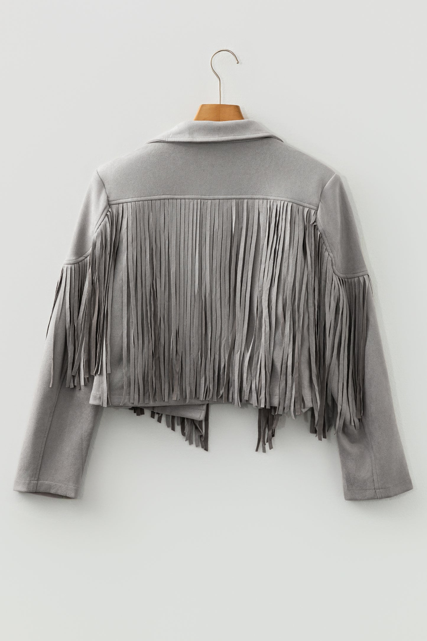 Green Cropped Fringe Faux Suede Jacket