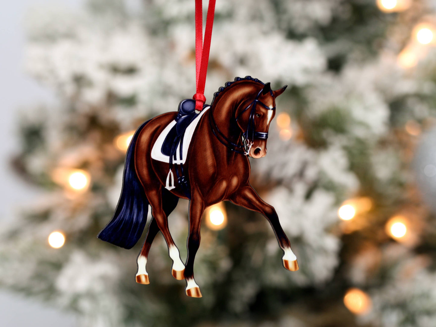 Dressage Horse Christmas Ornament -  Bay Half Pass Dressage