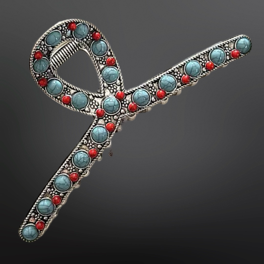 Western Turquoise Coral Claw Clip Beaded Hair Clip