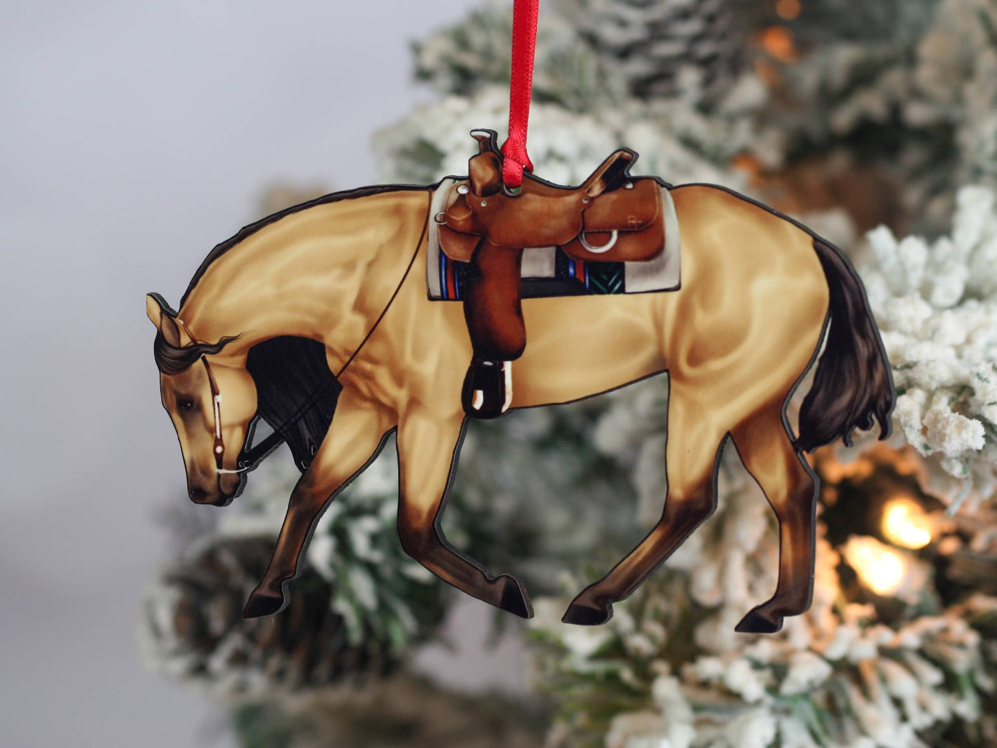 Buckskin Western Riding Quarter Horse Christmas Ornaments