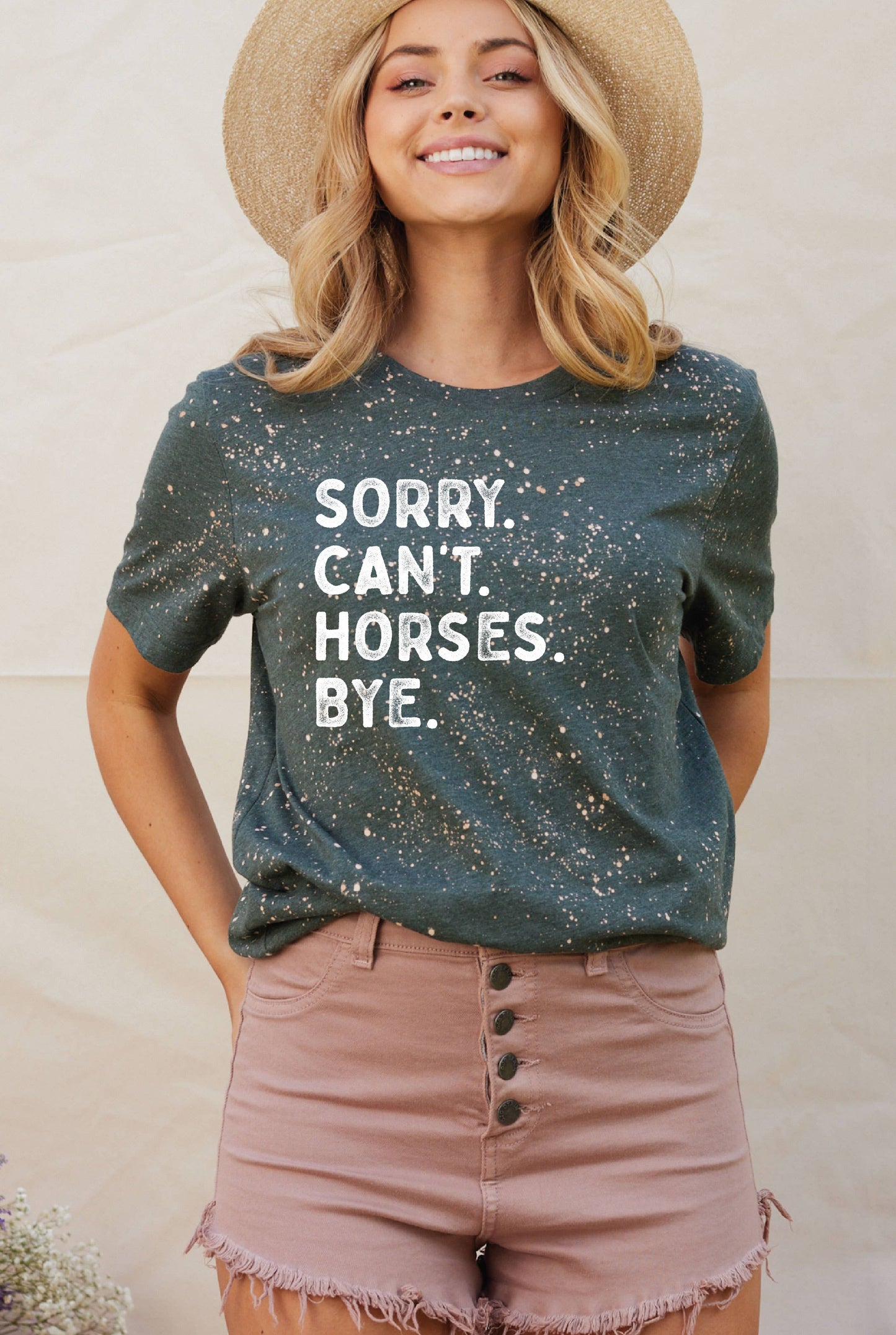 SORRY CANT HORSES BYE Hand Bleached Graphic T-Shirt