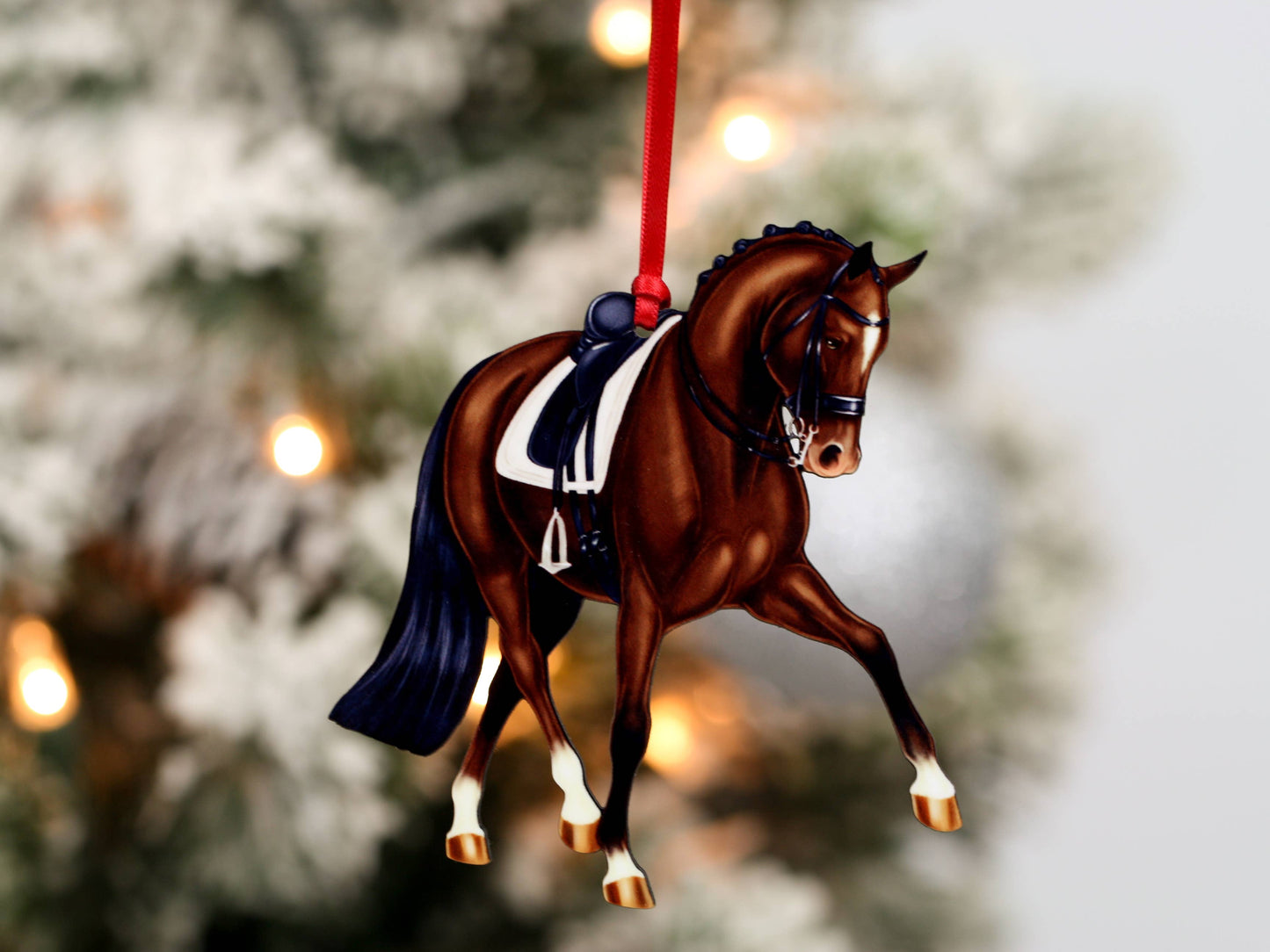 Dressage Horse Christmas Ornament -  Bay Half Pass Dressage