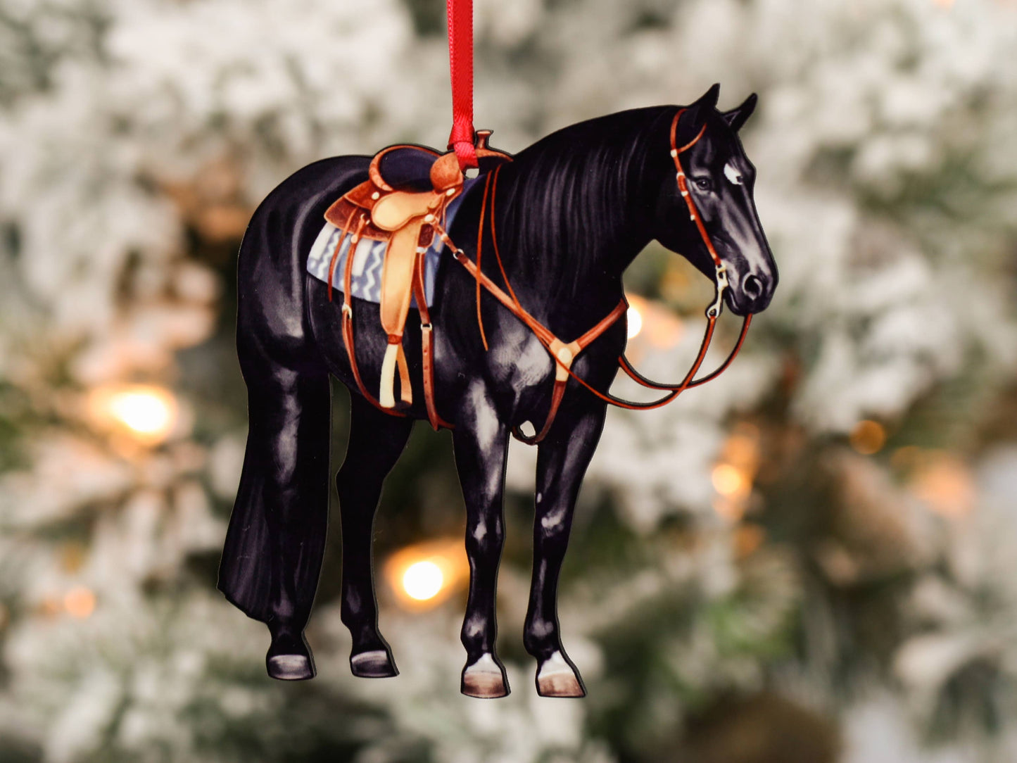 Black Western Ranch Horse Ornament - Quarter Horse Christmas