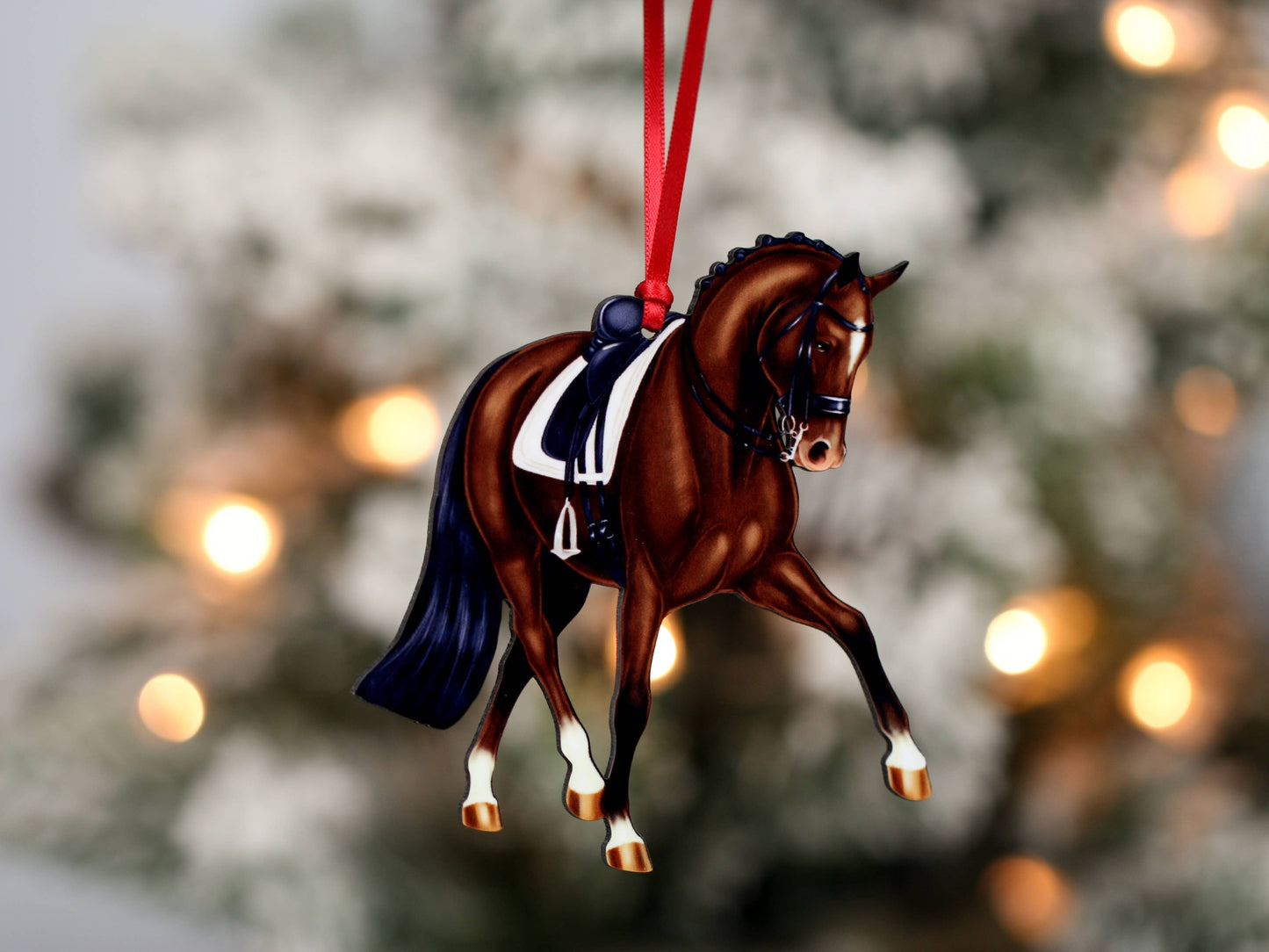 Dressage Horse Christmas Ornament -  Bay Half Pass Dressage