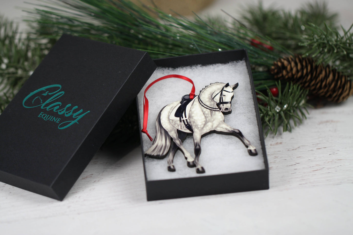 Dressage Horse Christmas Ornament -  Gray Half Pass Dressage